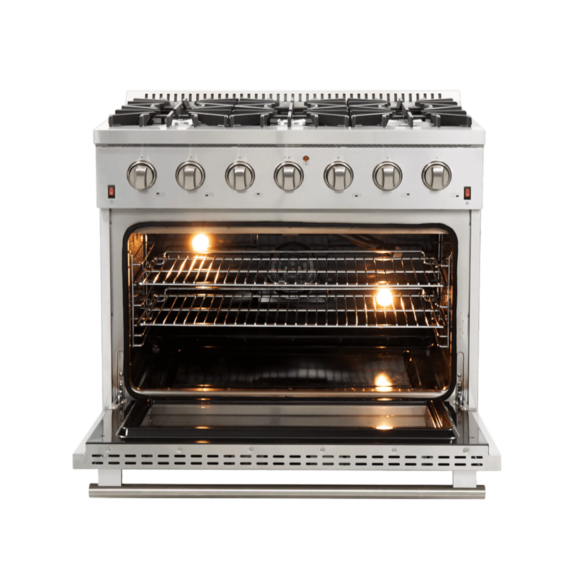 Forno FFSGS6244-36 Gas Range, Gas, 36 inch Exterior Width, Convection, 6 Burners, 5.36 cu. ft. Capacity, 1 Ovens, Stainless Steel color