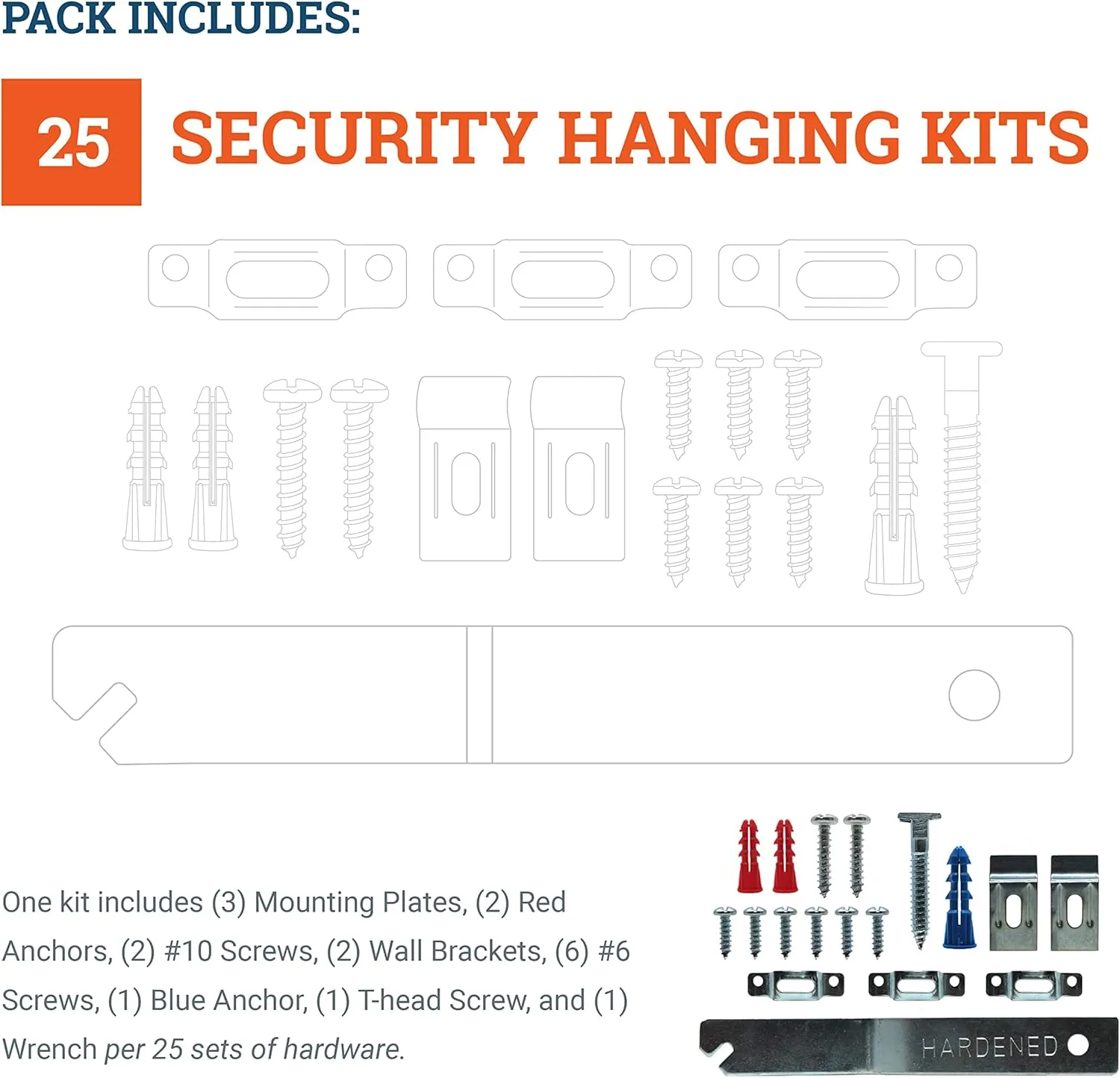 Frame Lock Security Hanging Kits with T-Head Screws - 25 Pack - Anti-Theft Security Lock Hangers for Art in Museums, Art Galleries, Hotels and Restaurant - Supports Up to 15 Pounds