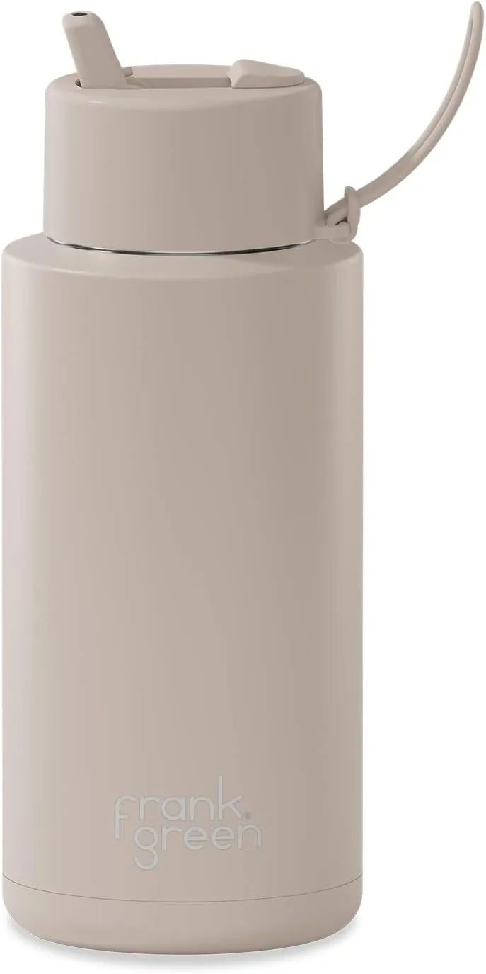 frank green - Ceramic Reusable Bottle - Stainless Steel Water Bottle With Straw, Insulated Water Bottle, Metal Water Bottle - Flip Straw Lid - 34oz - Moon Dust