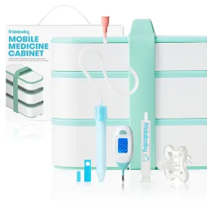Frida Baby Mobile Medicine Cabinet Travel Kit, Baby Essentials Gift Set Includes NoseFrida Snotsucker, Rectal Thermometer, MediFrida Medicine Dispenser with Portable Carrying Case