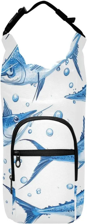 FRODOTGV Blue Swordfish Sling with Water Bottle Holder Multi Size Water Carrier for Hiking Water Bottle Carrier with Strap Fits 20/24/32/40 oz Bottles
