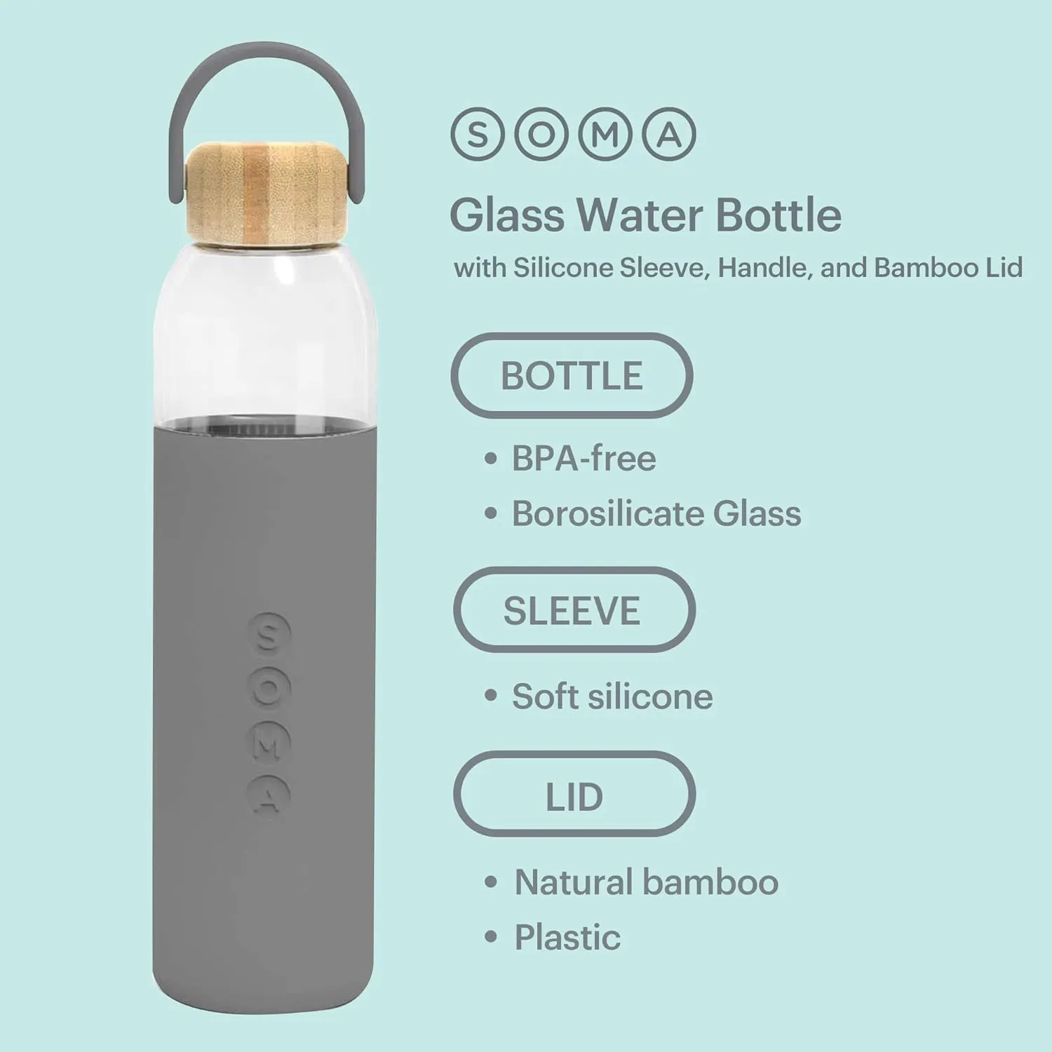 Full Circle Home 25 oz. Glass Water Bottle - Gray - DTC