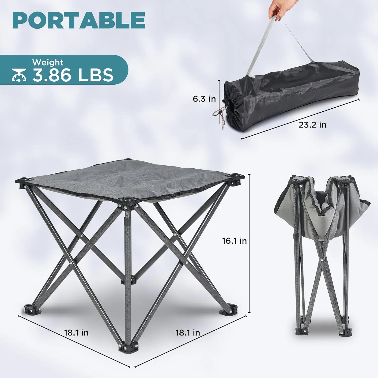 FUNDANGO Folding Camping Stool, 2 Pack 18.1 Inch Oversized Foot Stools 330 Lbs Heavy Duty Portable Padded Seat Anti-Slip Foots & Carry Bag for Fishing Outdoor Lawn Travel (Grey)