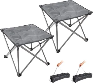 FUNDANGO Folding Camping Stool, 2 Pack 18.1 Inch Oversized Foot Stools 330 Lbs Heavy Duty Portable Padded Seat Anti-Slip Foots & Carry Bag for Fishing Outdoor Lawn Travel (Grey)