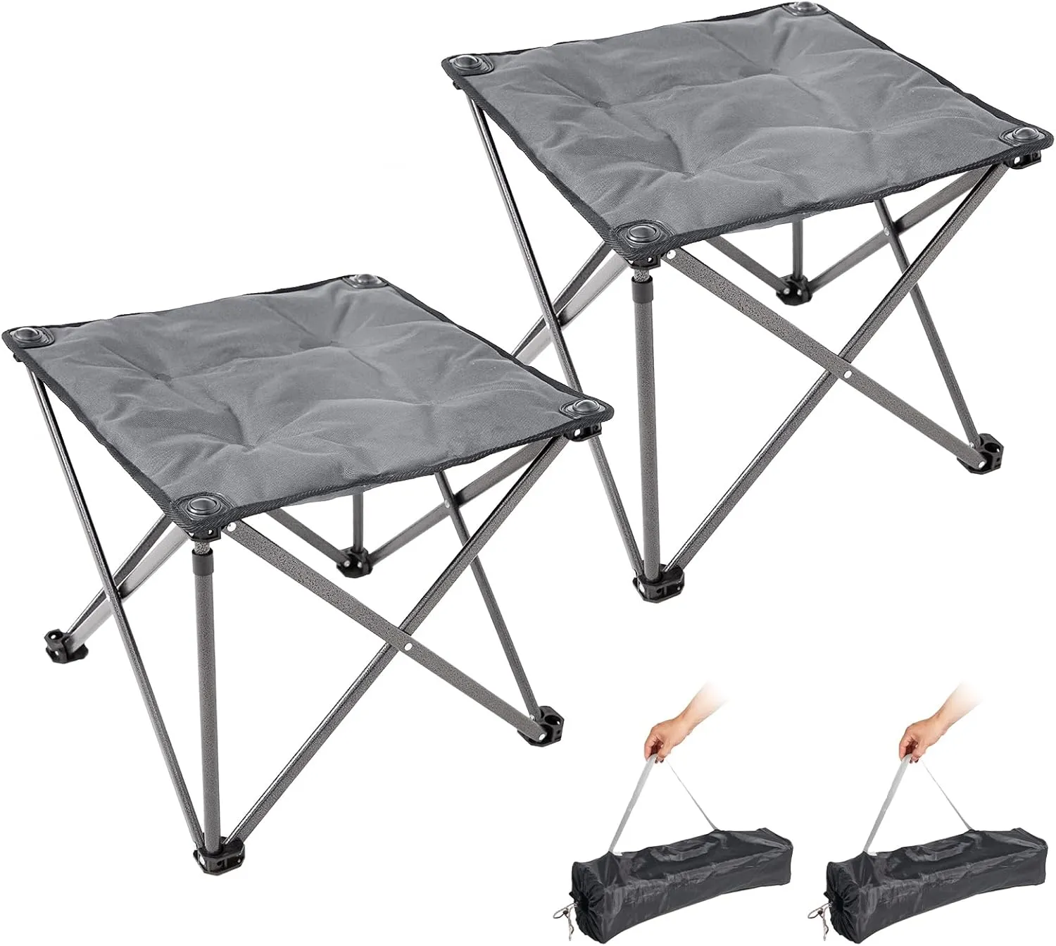 FUNDANGO Folding Camping Stool, 2 Pack 18.1 Inch Oversized Foot Stools 330 Lbs Heavy Duty Portable Padded Seat Anti-Slip Foots & Carry Bag for Fishing Outdoor Lawn Travel (Grey)