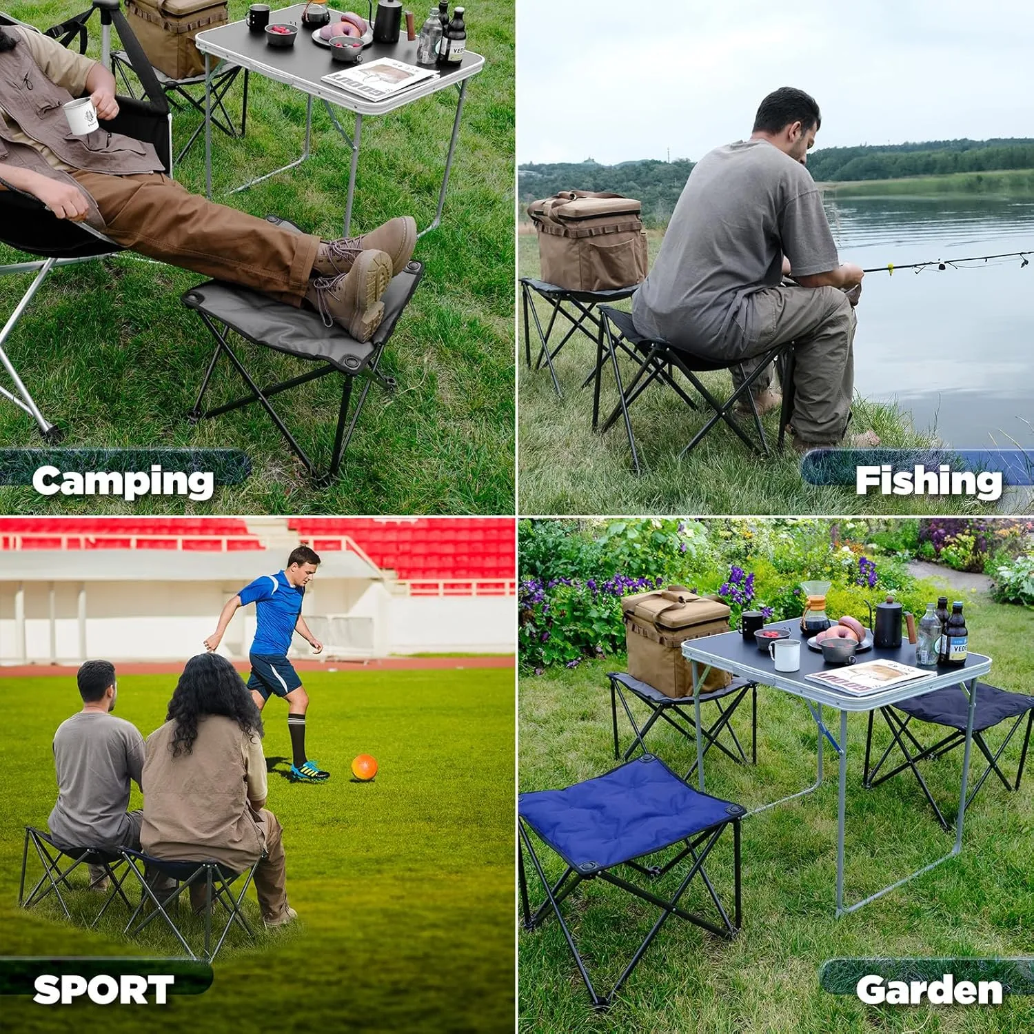 FUNDANGO Folding Camping Stool, 2 Pack 18.1 Inch Oversized Foot Stools 330 Lbs Heavy Duty Portable Padded Seat Anti-Slip Foots & Carry Bag for Fishing Outdoor Lawn Travel (Grey)