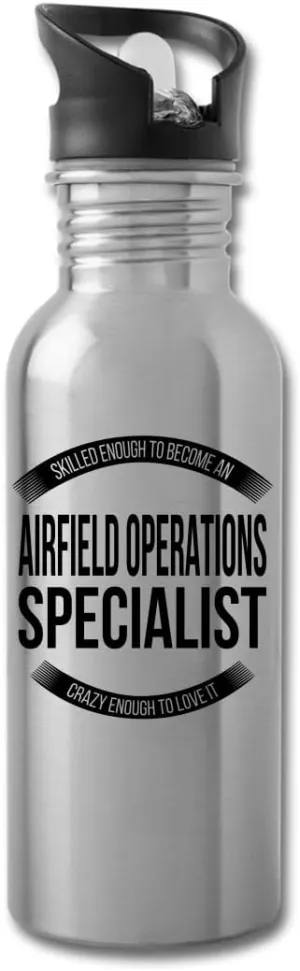 Funny Airfield Operations Specialist Gifts Water Bottle For Coworkers Employees Men Women 20 fl oz Bottle Silver