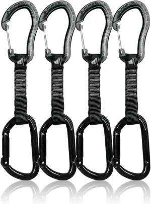 Fusion Climb 4-Pack 12cm Tactical Military Rescue Quickdraw Set with Techno Zoom Wire Gate Black/Vapor Straight Gate Black Carabiners