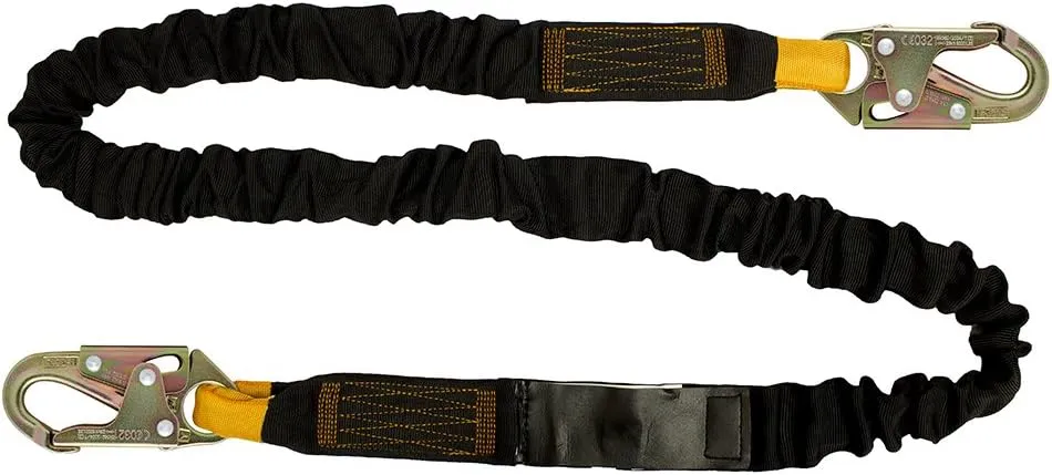 Fusion Climb 4ft 48"x2" Internal Bungee Fall Protection Safety Lanyard with HS Steel Snap Hooks 23kN Black