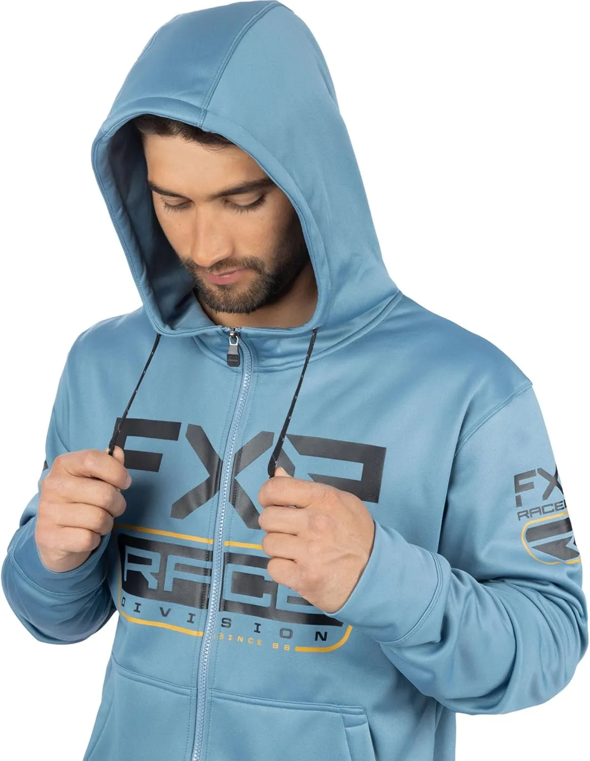FXR Race Div Tech Hoodie DWR Finish Full Zip Up Pockets Casual Steel/Black