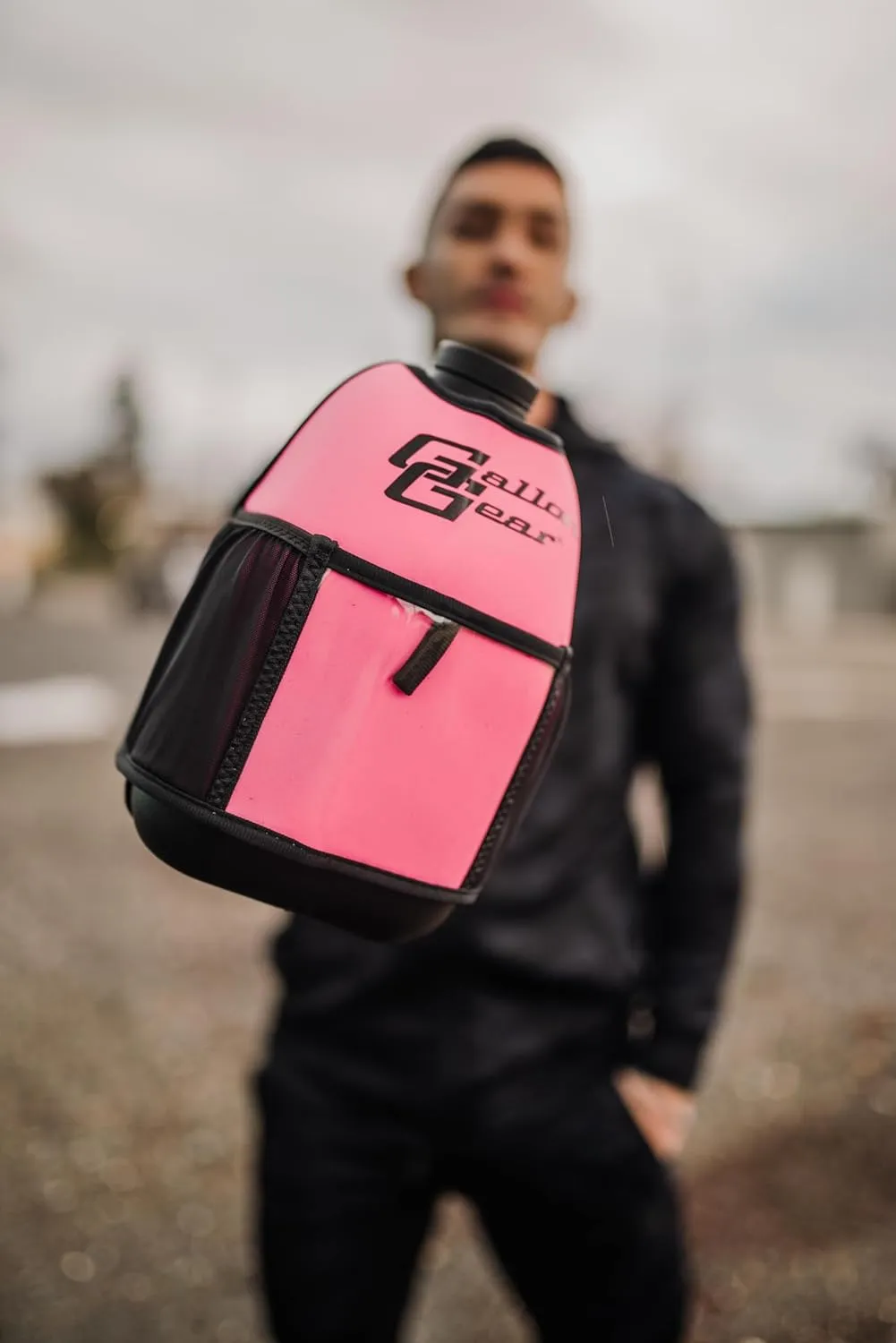 Gallon Gear 1 GALLON LARGE WATER BOTTLE SLEEVE COMBO | BPA FREE PLASTIC REUSABLE WATER JUG | HYDRATION WATER BOTTLE FOR MEN & WOMEN | GYM, SPORTS, TRAING & FITNESS (BLACK/PINK)