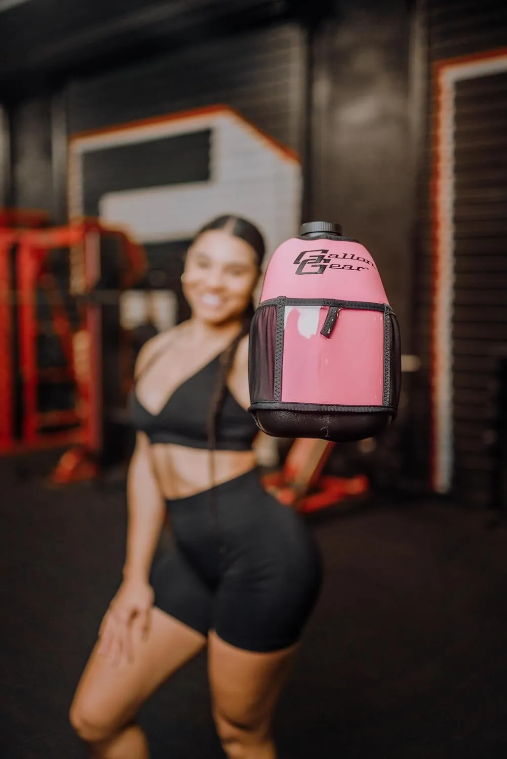 Gallon Gear 1 GALLON LARGE WATER BOTTLE SLEEVE COMBO | BPA FREE PLASTIC REUSABLE WATER JUG | HYDRATION WATER BOTTLE FOR MEN & WOMEN | GYM, SPORTS, TRAING & FITNESS (BLACK/PINK)