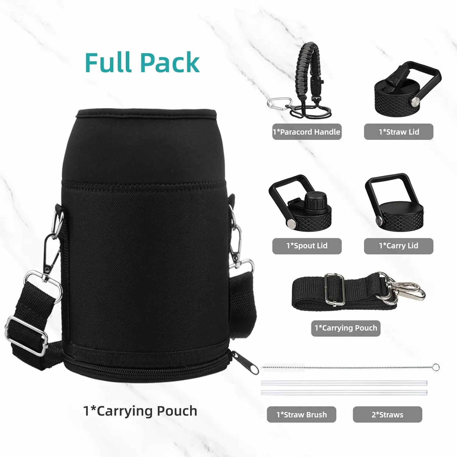 Gallon Insulated Water Bottle with Straw,128 oz 3 Lids Water Jug with Carrying Bag,Paracord Handle, Double Wall Vacuum Stainless Steel Metal Flask,Dark Green