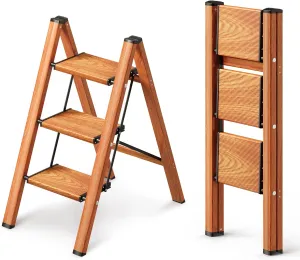 GameGem 3 Step Ladder, Folding Step Stool with Anti-Slip Wide Pedal, Aluminum Material Lightweight Yet Sturdy, 300 Lbs Load, Cute Modern Apperance for Indoor Household Spaces