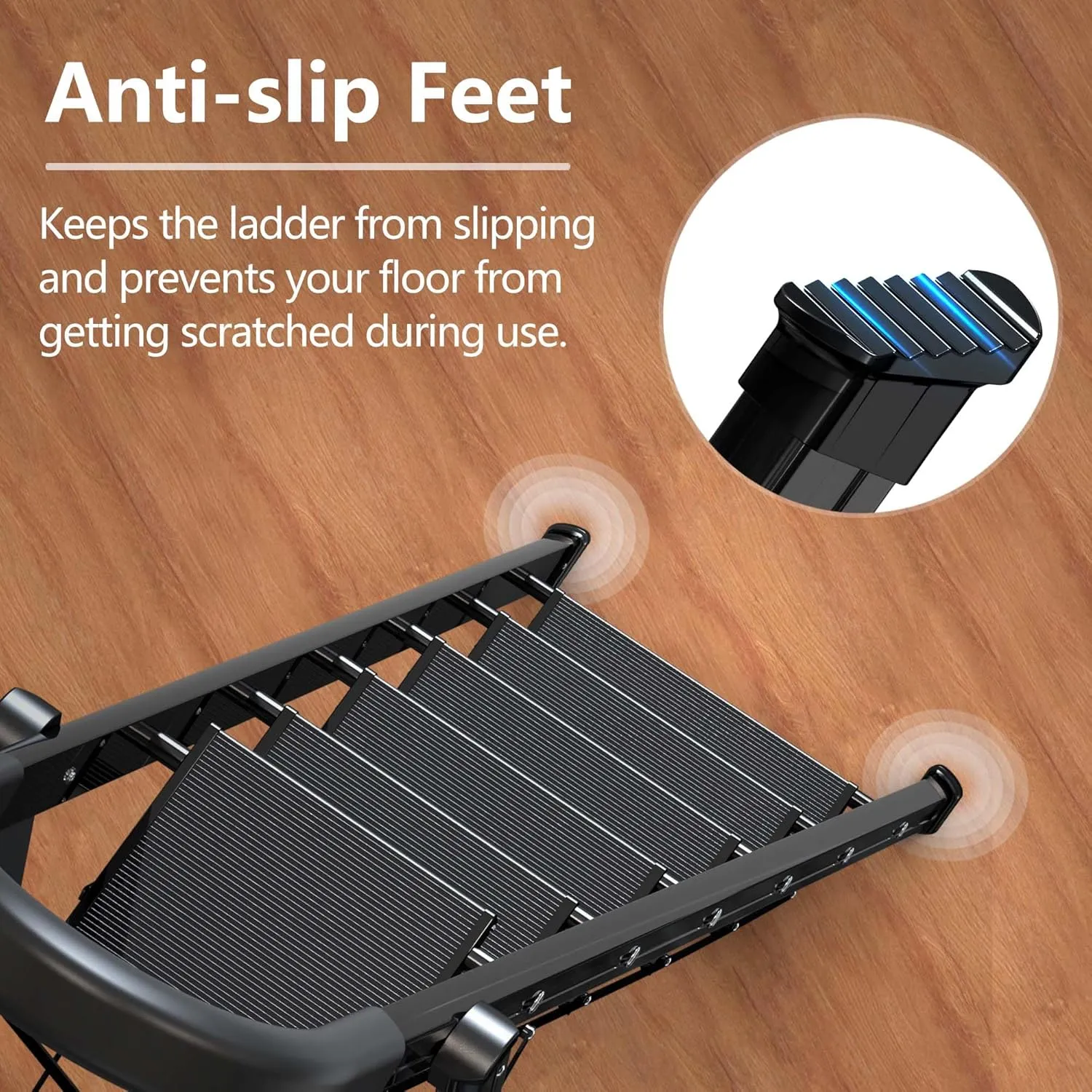 GameGem Lightweight Aluminum 6 Step Ladder Folding Step Stool Stepladders with Anti-Slip and Wide Pedal for Home and Kitchen Use Space Saving (Black)