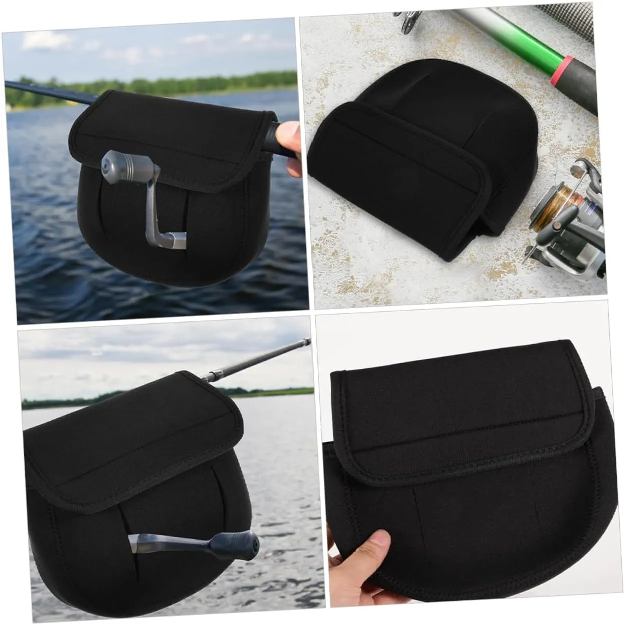 GANAZONO Fishing Reel Protective Cover for Saltwater Waterproof Case Include Fishing Rod Protective Cover Reels Covers and Fishing Reel Storage Bag Fishing Accessories Black Diving Cloth