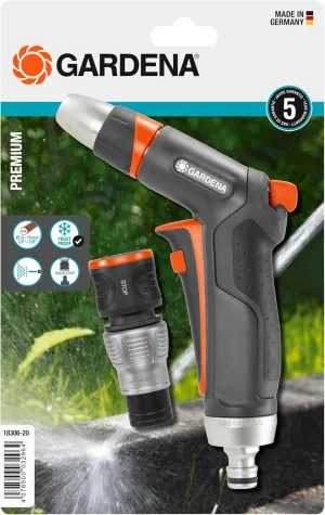 Gardena Premium Cleaning Nozzle Set: Robust Cleaning Nozzle and Water Stop Connector, Practical Cleaning Set, Frost/UV Proof (18306-20)