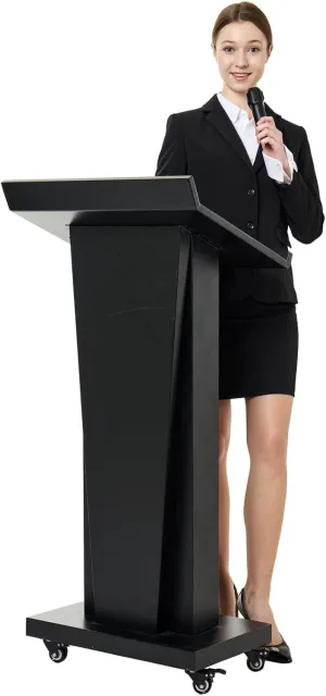 GARVIN Podium Stand for Church School Office Conference Home, Lecterns & Podiums with 4 Locking Wheels,Large Storage Area, Slant Desktop, Heavy Duty Metal, 50.4" H, Black