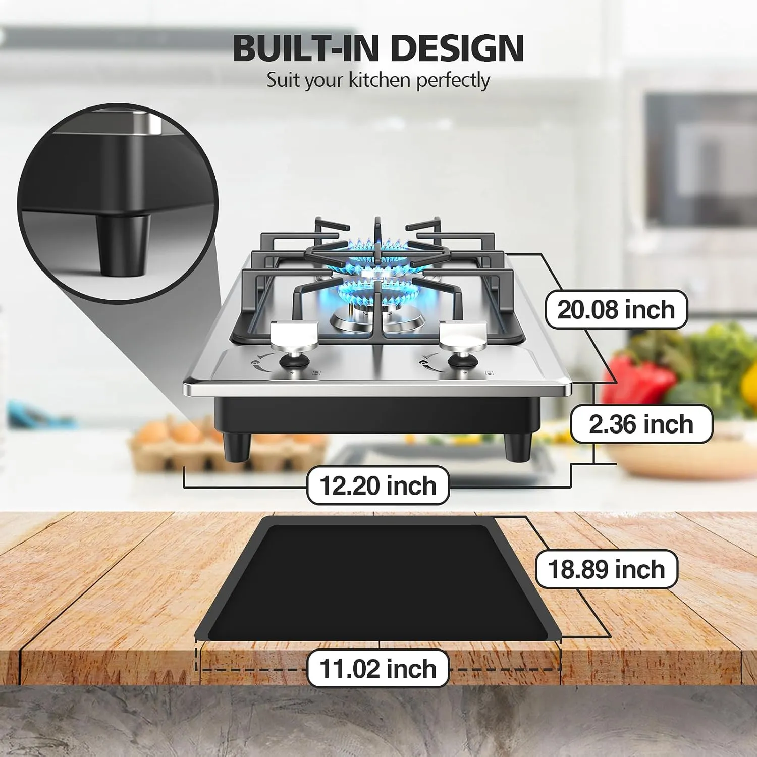 Gas Stove 2 Burner, Propane Cooktop 12 inch, Nafewin Portable Gas Cooktop Stainless Steel Stove Burner with Thermocouple Protection, Lpg/Ng Dual Fuel Built-in Hob for Apartments, Outdoor, Rvs