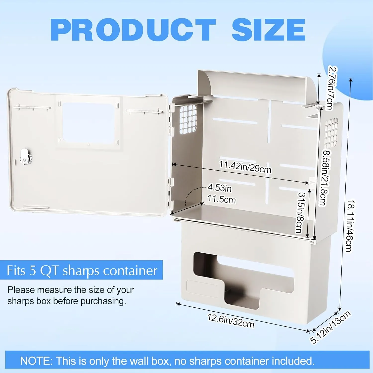 Geiserailie Wall Mount Locking Cabinet with Glove Box for 5 Qt Sharps Container, Sharps Box Not Included (2 Set)