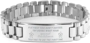 General Practitioner Bracelet, If at first you don't succeed, try doing what your athletic trainer told you to do the first time., Stainless Steel Courage Inspirational Wristband, Ladder Style