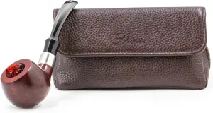 Genuine Leather Smoking Tobacco Pipe Pouch with 3 Separate Compartments, Multifunctional Portable Pipe Bag for Pipes, Pipe Accessories, Filters, Cleaning Tools, Gift for Man & Woman (Brown)