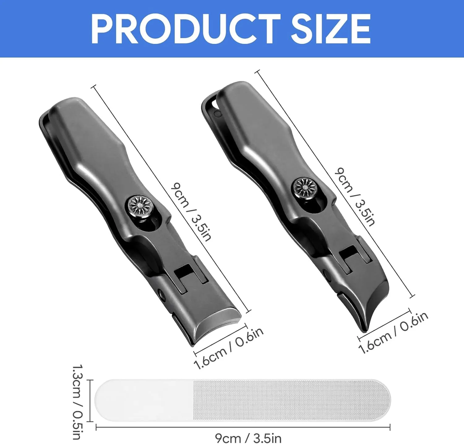 German Nail Clippers for Men, Ingrown Toenail Clippers Edgy Nail Clipper Set with Nail Files for Nail Strengthener and Growth, Anti Splash Portable Ultra Sharp Nail Clippers Father's Day Gifts(Black)