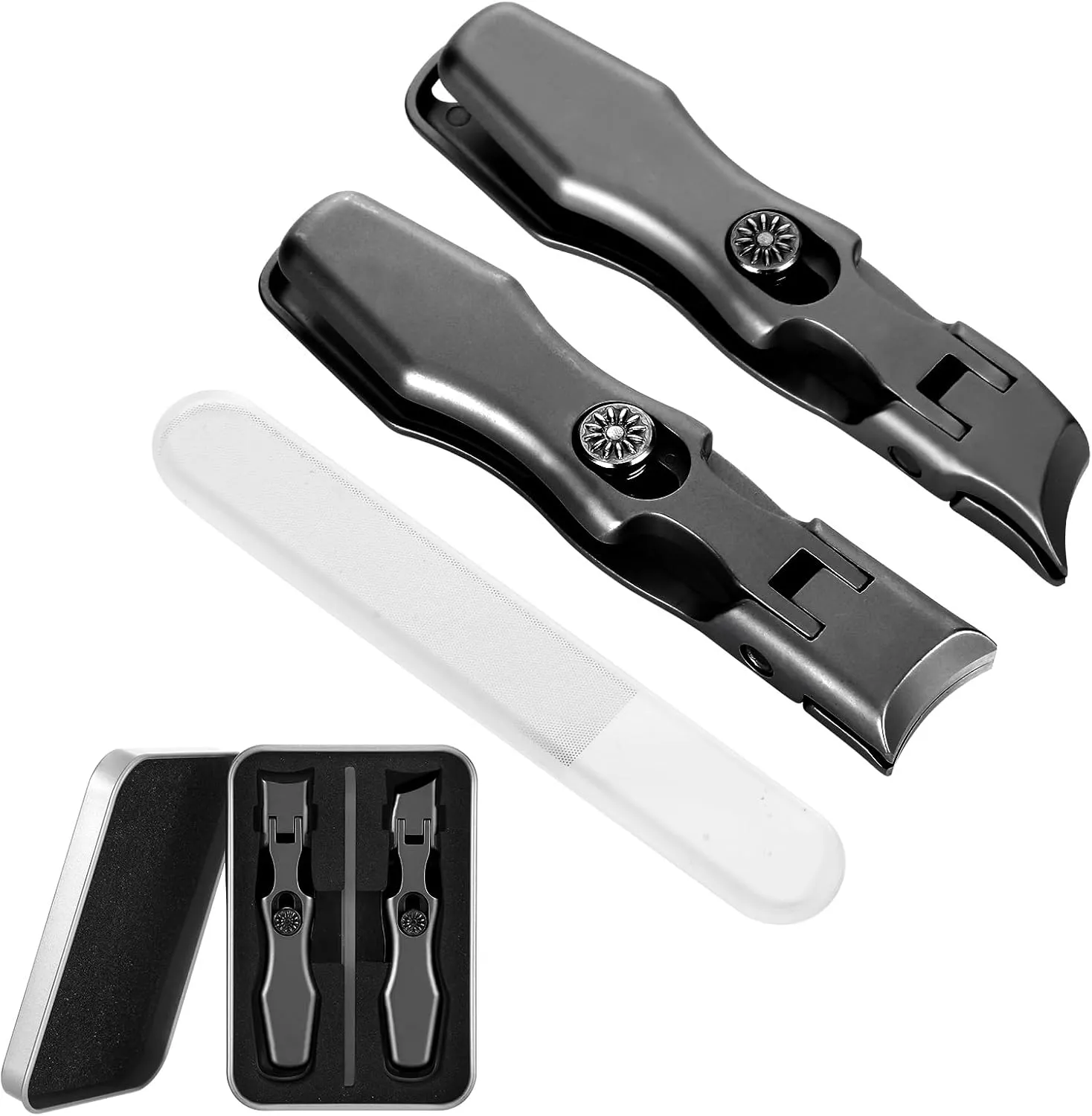 German Nail Clippers for Men, Ingrown Toenail Clippers Edgy Nail Clipper Set with Nail Files for Nail Strengthener and Growth, Anti Splash Portable Ultra Sharp Nail Clippers Father's Day Gifts(Black)