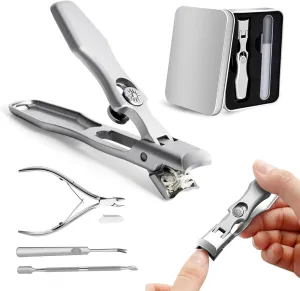 German Nail Clippers for Men, Ingrown Toenail Clippers with Catcher Pedicure Tools for Feet Edgy Nail Clippers for Women, Pedicure Kit with Nail Files for Thick Ingrown Father's Day Gifts(Silver)