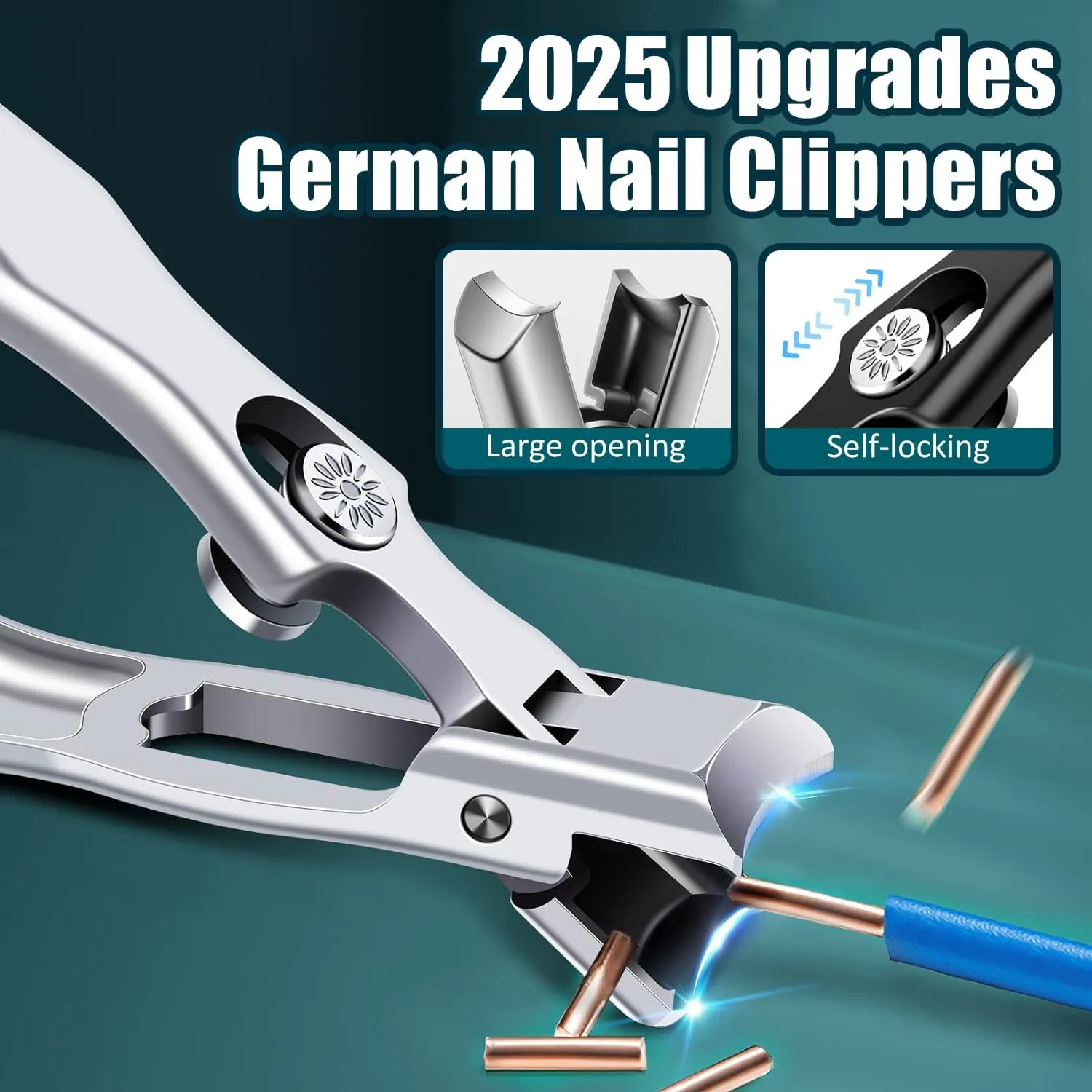 German Nail Clippers for Men Women, 2025 Upgrades Large Wide Jaw German Nail Clippers for Thick Nails, Portable Ultra Sharp Stainless Steel Toenail Clippers, Anti-Splashing Nail Clippers (Black)