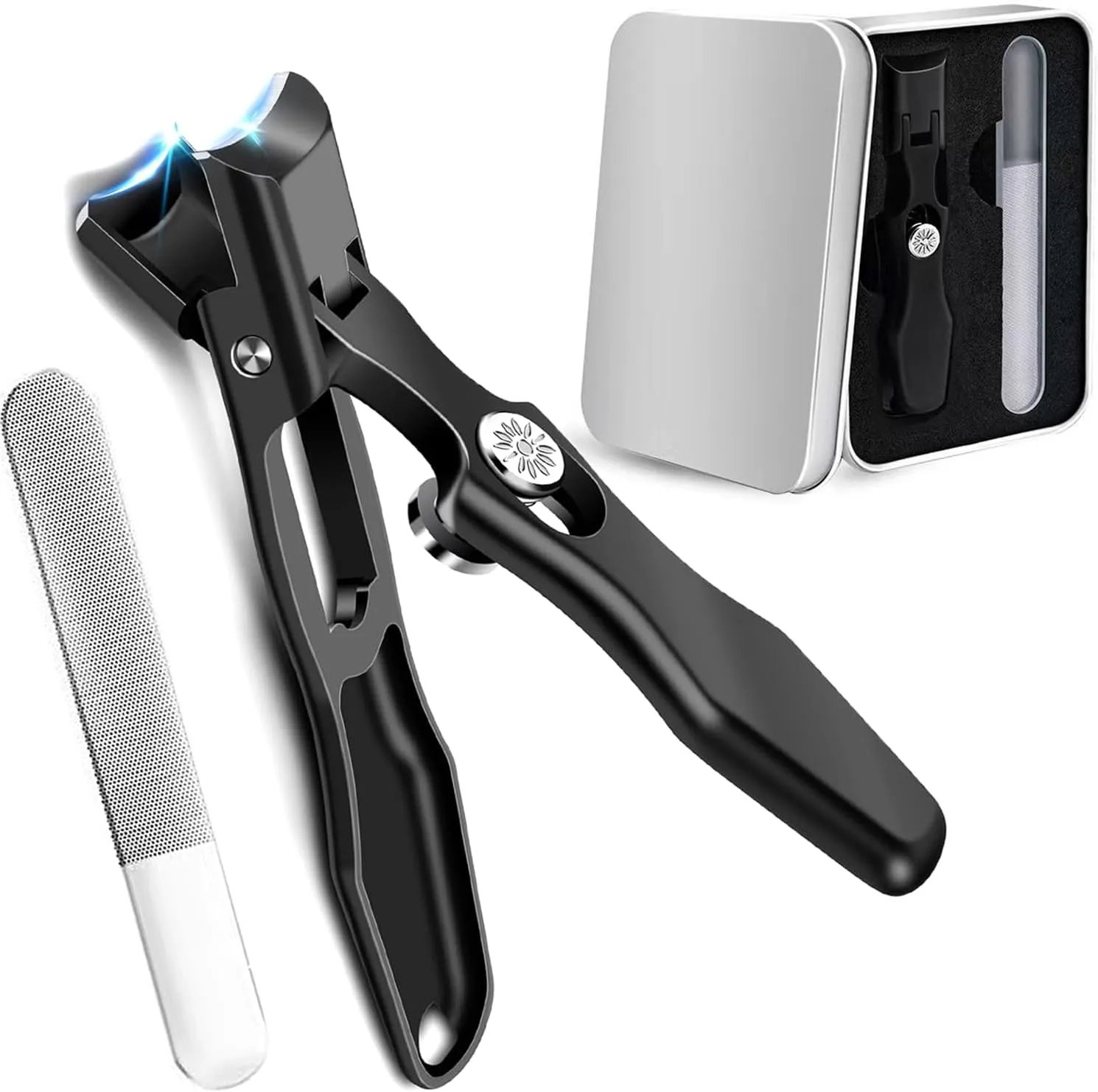 German Nail Clippers for Men Women, 2025 Upgrades Large Wide Jaw German Nail Clippers for Thick Nails, Portable Ultra Sharp Stainless Steel Toenail Clippers, Anti-Splashing Nail Clippers (Black)