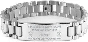 GIFTVILLE & SURPRISE Actors Bracelet, If at first you don't succeed, try doing what your athletic trainer told you to do the first time., Stainless Steel Courage Inspirational Wristband, Ladder Style