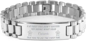 GIFTVILLE & SURPRISE Carver Bracelet, If at first you don't succeed, try doing what your athletic trainer told you to do the first time., Stainless Steel Courage Inspirational Wristband, Ladder Style