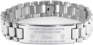 GIFTVILLE & SURPRISE Mom Bracelet, If at first you don't succeed, try doing what your athletic trainer told you to do the first time., Stainless Steel Courage Inspirational Wristband, Ladder Style