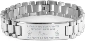 GIFTVILLE & SURPRISE Papa Bracelet, If at first you don't succeed, try doing what your athletic trainer told you to do the first time., Stainless Steel Courage Inspirational Wristband, Ladder Style