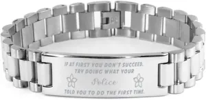 GIFTVILLE & SURPRISE Police Bracelet, If at first you don't succeed, try doing what your athletic trainer told you to do the first time., Stainless Steel Courage Inspirational Wristband, Ladder Style