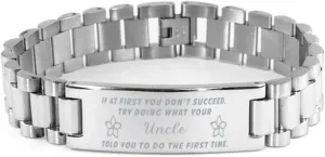 GIFTVILLE & SURPRISE Uncle Bracelet, If at first you don't succeed, try doing what your athletic trainer told you to do the first time., Stainless Steel Courage Inspirational Wristband, Ladder Style
