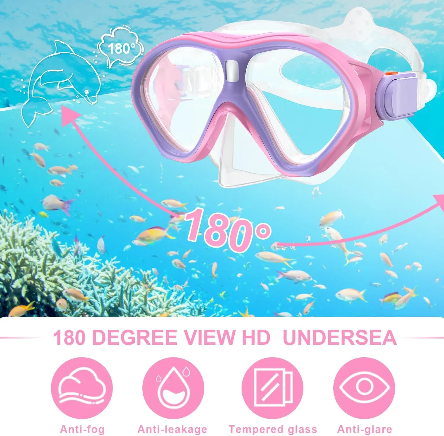 Gintenco Snorkeling Gear for Kids, Dry Top Kids Snorkel Set for Age 6-14, Anti-Fog Tempered Glass Swimming Goggles Anti Leak Diving Mask 180 Degree View for Youth Toddler Girls Boys