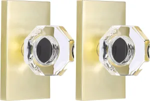 Glass Dummy Door Knob Set Satin Brass,Gold Octagon Crystal Dummy Door Knob for Interior Closet（ Half Dummy 2Pack）