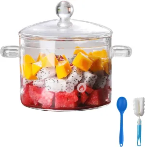 Glass Pot Set for Stove Top, 65Oz/1.9L Ribbed Glass Saucepan with Cover, Heat-resistant Simmer Pot for Pasta, Soup, Milk