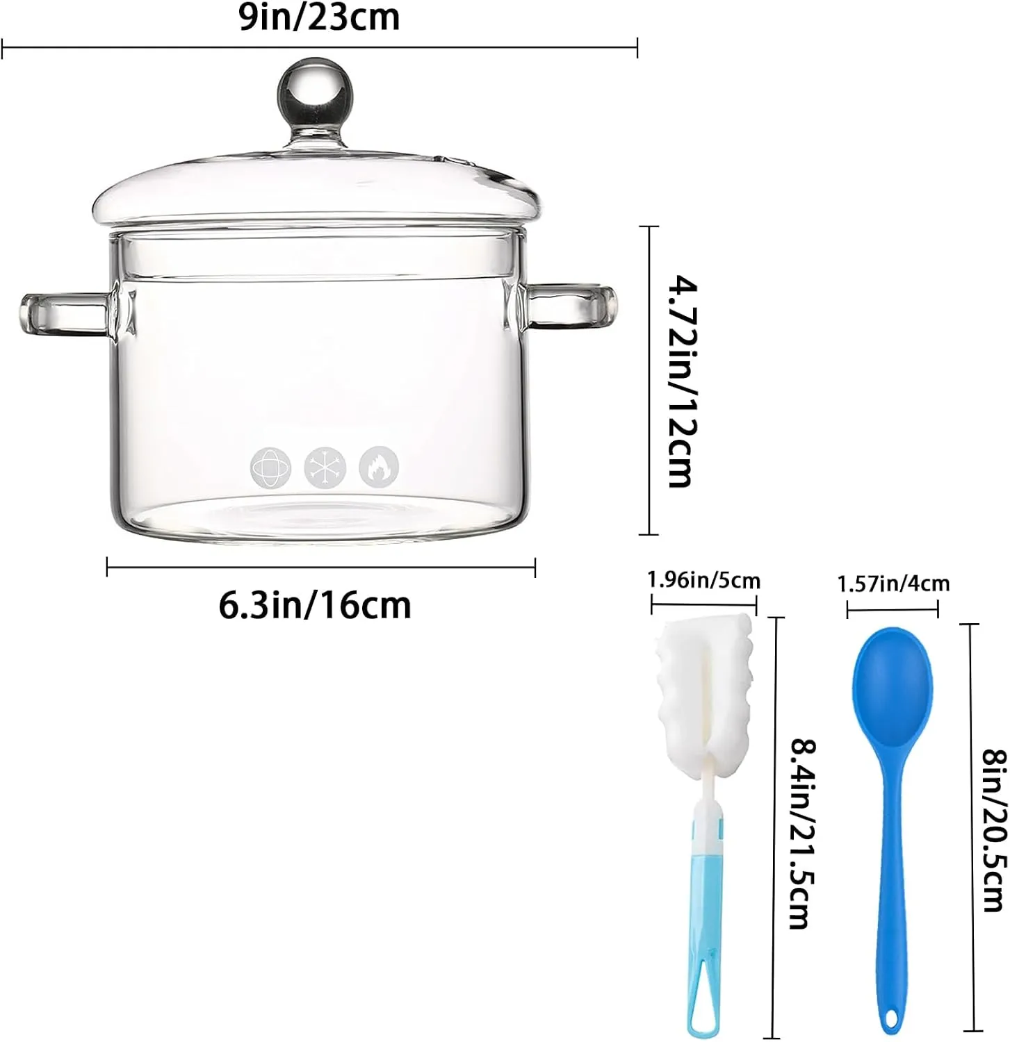 Glass Pot Set for Stove Top, 65Oz/1.9L Ribbed Glass Saucepan with Cover, Heat-resistant Simmer Pot for Pasta, Soup, Milk