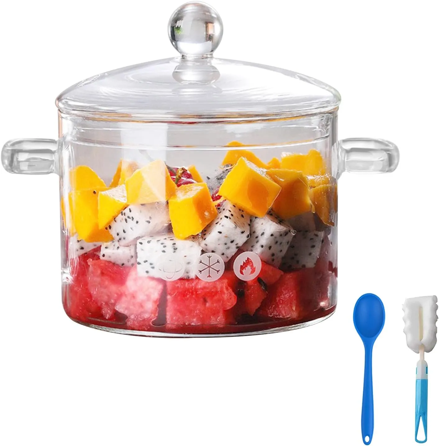 Glass Pot Set for Stove Top, 65Oz/1.9L Ribbed Glass Saucepan with Cover, Heat-resistant Simmer Pot for Pasta, Soup, Milk