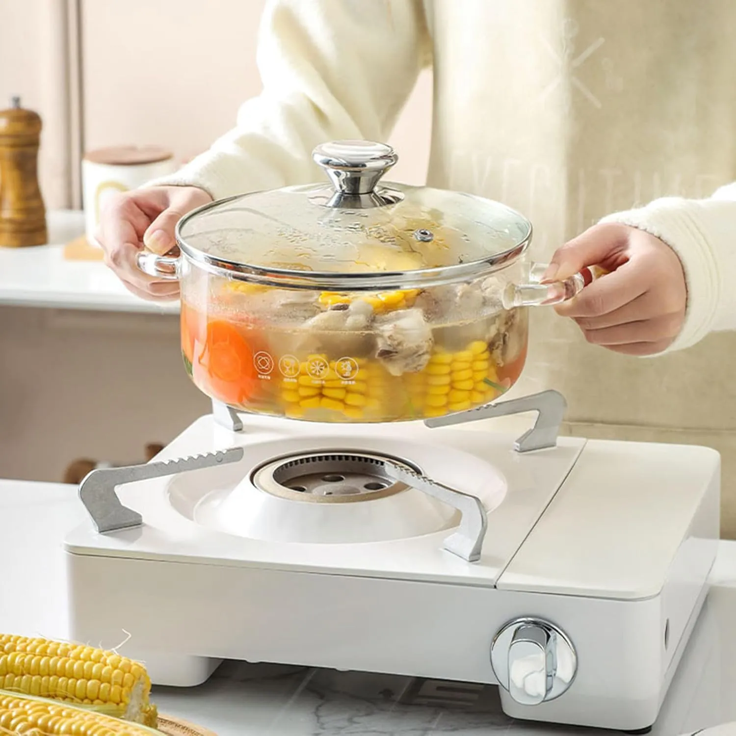 Glass Simmer Pot Clear Glass Pot for Cooking with Cover and Handle High Borosilicate Glass Saucepan for Stovetop Safe Heat Resistant Glass Cookware for Pasta Noodle Soup Milk,1500ml