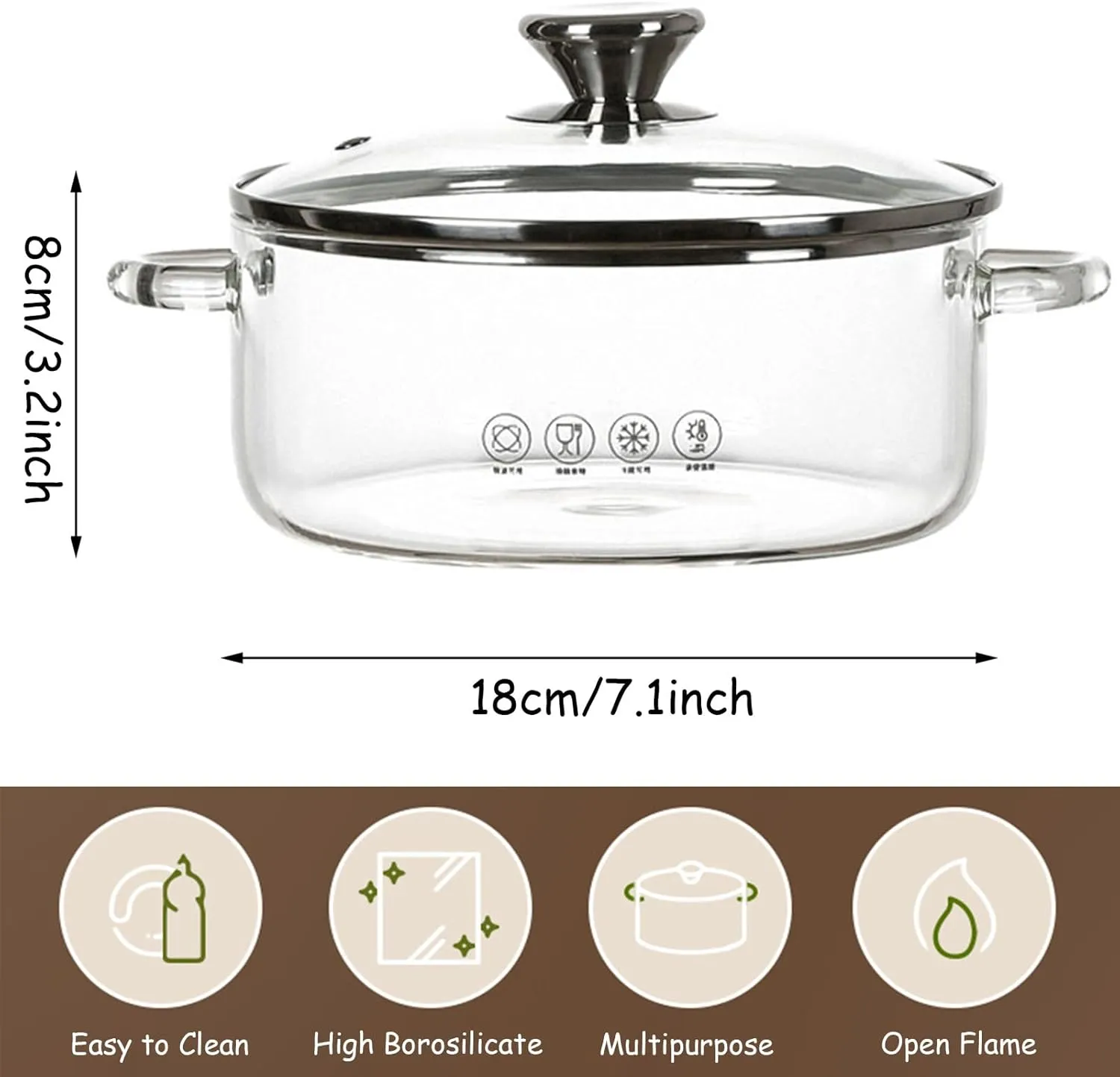 Glass Simmer Pot Clear Glass Pot for Cooking with Cover and Handle High Borosilicate Glass Saucepan for Stovetop Safe Heat Resistant Glass Cookware for Pasta Noodle Soup Milk,1500ml