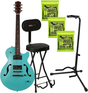 Godin Montreal Premiere HT Semi-hollow, Laguna Blue, (3) Ernie Ball 2221, Gator GFW-GTR-SEAT, Stand Bundle