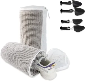 GOGOODA Upgraded Shoe Washing Bag for Washing Machine - Laundry Shoe Bag for Washer and Dryer with Safety Lock for All Shoe Types (Grey, with shoe trees)