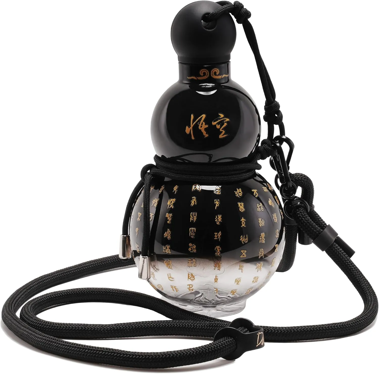 Gourd Water Bottle Tritan BPA-Free 210°F Heat Resistant - Leak-Proof Push-On Rubber Stopper, Stylish Gradient Colors with 2 Versatile Straps for Hanging - Durable (Black)