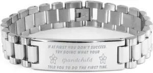 Grandchild Bracelet, If at first you don't succeed, try doing what your athletic trainer told you to do the first time., Stainless Steel Courage Inspirational Wristband, Ladder Style
