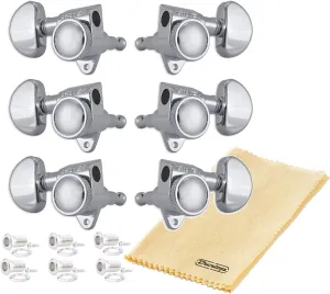 Grover 502C ROTO-GRIP Locking Rotomatics Guitar Tuners, Tuning Machines Set 3 3 18:1 Chrome Tuning Keys with Tonebird Dunlop Polish Cloth Bundle Tuner Heads with Kidney Button