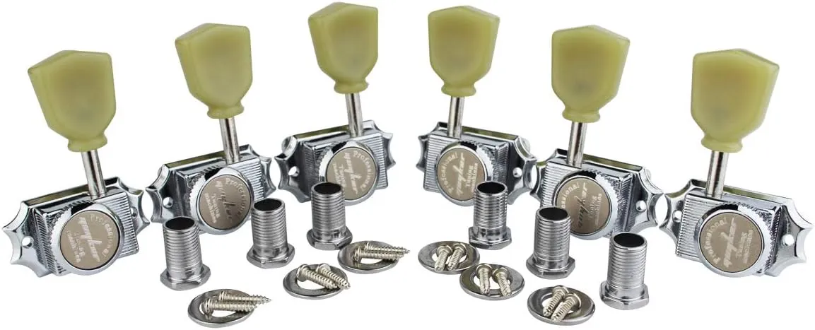Guyker 6Pcs Guitar Locking String Tuning Pegs (3R   3L) – 1:15 Vintage Deluxe Style Tuners Key Machine Heads Set with Keystone Knob Replacement for Les Paul Style Electric or Acoustic Guitar - Chrome